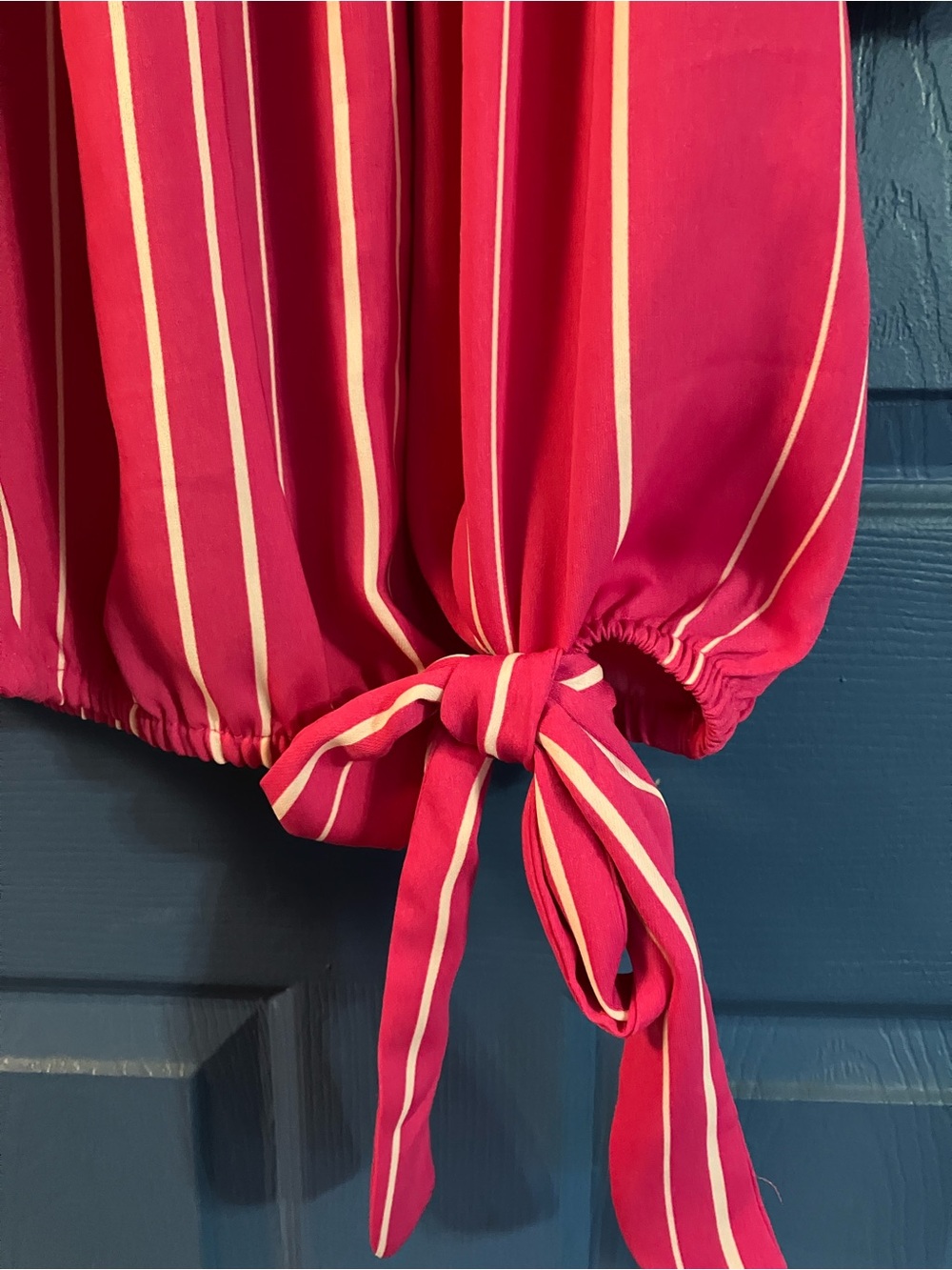 Vince Camuto Hot Pink Striped Off-Shoulder Blouse with Tie - Picture 5 of 5